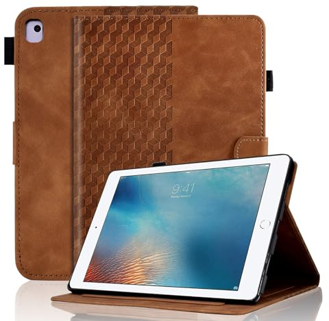 Hülle für iPad Pro 9.7 2016 (Model: A1673 A1674 A1675) Schutzhülle Premium Ledertasche Smart Case mit Auto Schlaf/Aufwach Kartensteckplatz, Multi-Winkel Ständer für iPad Pro 9.7 2016, Braun