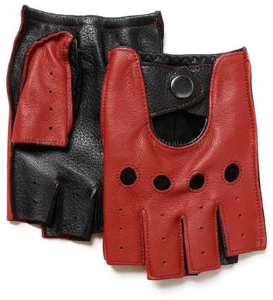 Halbfinger-Handschuhe aus echtem Leder, für Herren, echtes Schaffell, rot, braun, blau, Reithandschuhe