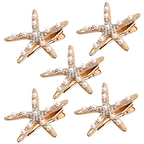 Pinza de Pelo, 5 Paquetes Metal Horquillas de Estrellas de Mar, Pasador de pelo con Diamantes, Pinza de Pelo Francés Accesorios de Boda, Accesorios para el Cabello Regalos para Mujeres y Niñas