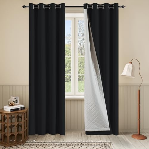 OYRING Thermal Insulated Grommet 100% Blackout Curtains for Bedroom 3-in-1 Curtains Noise and Heat Reduction for Bedroom Living Room 50”Width by 84”Length Black 1 Panel
