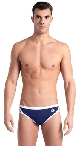 ARENA Men's Icons Swim Brief Solid MaxLife Athletic Swimwear Professional Training Swimsuit Trunk Sports Bathing Suit, Navy/White, US Size 32