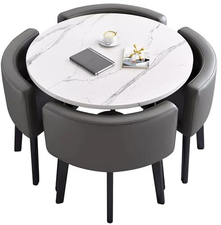 Modernes, rundes Esstisch-Set für 4 Personen, platzsparend, 4-Sitzer, Küchentisch und Stühle, Konferenztisch mit Stühlen für Wohnzimmer, Esszimmer, 90 x 75 cm (Grau 2 R)