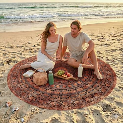 Craft Trade Mandala Orange Rond Wandteppich Indische Wandtuch Tapestry Wandbehang Boho Wandteppiche für Heimdeko Wohnzimmer und Schlafzimmer - 183 cm