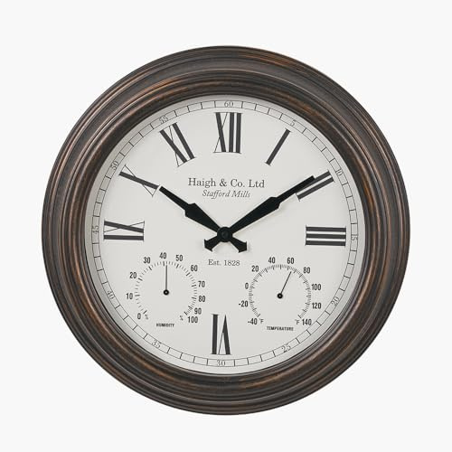 Pacific Lifestyle 42cm Glass Wall Clock for Living Room | Large Round Wall Clock with Dome | Analogue Battery Operated Wall Mounted Clock (Antique Bronze)