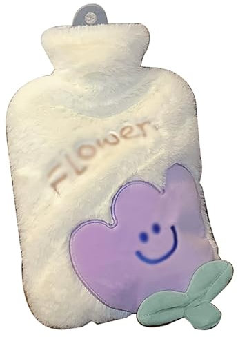 Hot Water Bottle with Jacket, Plush Water Injection Hot Water Bag, Cute Hot Water Bottle, Hot Compress Flower(Yellow)
