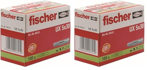 fischer - Cheville multi-matériaux UX 5x30 mm/Boîte de 100 Gris 094721 5x30mm (Lot de 2)