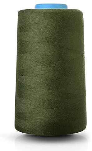 Realm Hilo de poliéster para máquina de coser con overlock individual, conos de 5000 yardas, blanco, negro, natural, azul marino y rojo (verde militar)
