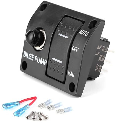 SUNSKYLY Pannello interruttori Pompa di sentina a 3 Vie Auto/off/Manuale 12V 24V con indicatore LED Interruttore Automatico 15A Integrato Accessorio for Barca