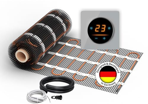 Elektrische Fußbodenheizung: Zweiader-Heizmatte WARMON CLASSIC LIGHT 100 W/m² mit WiFi-Thermostat OKE-25 Touch und Garda Glass-Abdeckrahmen, Thermostat:OKE25 Garda Grau, Mattengröße:10 m²