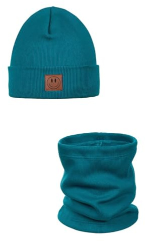 Ander Smile Mütze und Schal Set Kinder 97% Baumwolle, angenehm weich - Beanie Mütze Kinder, Schlauchschal, Loop Schal, Baumwollmütze für Jungen & Mädchen - Übergangsmütze Herbst Frühling