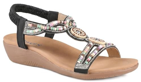 Pavers Womens Beaded Comfort Fitting Sandals Black Size 6