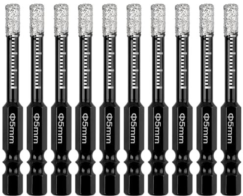 Tixqeaif 10 Piece Dry Diamond Drill Bits Set for Tile Ceramic GraniteMarble Stone Hard Materials 3/16In Hex ShankTile Core Drill Bit Metal