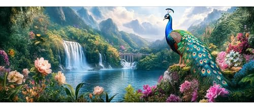 Reofrey Large Diamond Art Kits for Adults Peacock, 30x80cm/12x31.5inch Full Drill Round Rhinestone Big Diamond Painting Kit Animals, DIY Cross Stitch Embroidery Canvas for Crafts Home Wall Decor