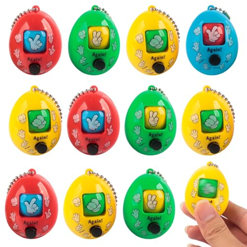 12 Stück Mitgebsel Kindergeburtstag Mini Spiel-Spielzeug, Rock Paper Scissors Spiel für Kinder, Neuheit Schlüsselbund Spielzeug, Zufälliger Farbspaß Spielzeug, Partytütenfüller für Kinder von 4–8