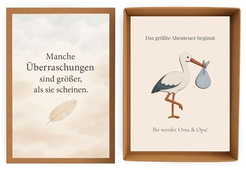 Milaboo® Stülpbox zur Schwangerschaftsverkündung – Geschenk für werdende Großeltern, Familie & Freunde – mit Storchfigur & Botschaftskarte – 6 Varianten (Oma & Opa)