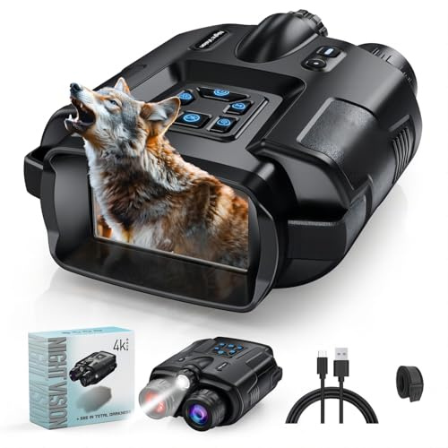 Haokoo 4K Nachtsichtgerät Profi - 600m Nachtsicht, 8-Fach Zoom, 3-Stufen Infrarot, 5000mAkku, IP65 wasserdicht, 3 Display, Aufnahmefunktion für Jagd, Camping, Wildbeobachtung, 64GB TF Karte