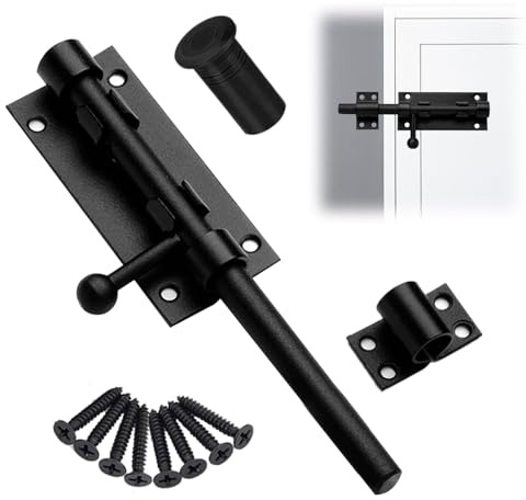 Schiebebolzen Torriegel, Verdickter Schwerlast Türriegel, 304 Edelstahl Bolzenriegel 200 mm, Schwarz Schieberiegel Groß für Scheunenzaun Garten, Bodenschieber mit Schrauben und Staubschutzkappe