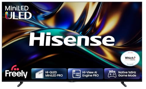 Hisense 100 100U8QTUK MiniLED QLED 165Hz Smart AI TV - Hi-View AI Engine PRO, 165Hz Game Mode Ultra, 4.1.2 Channel, Dolby Atmos, Quantum Dot Colour, Anti-Reflection PRO with Freely, YouTube, Netflix