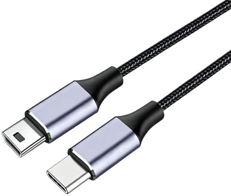 USB-C to Mini USB 1M Braided Cable Mini 5-Pin to USB-C Data Transfer Cord Compatible with Nikon Canon EOS Rebel Powershot DSLR ELPH Digital Camera for Laptop iPhone 15/16 for Blue Snowball iCE Micro