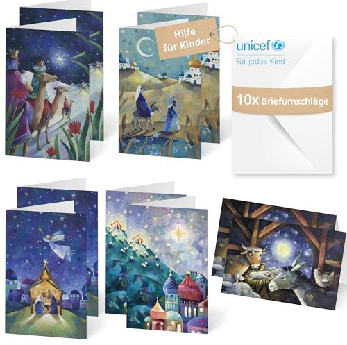 Unicef Weihnachtskarte Stern über Bethlehem | 10 Klappkarten | Helfen Sie Kindern in Not: FSC-Papier, 10 Karten mit Umschlägen (17,5 x 11,7 cm) – Adventskarte