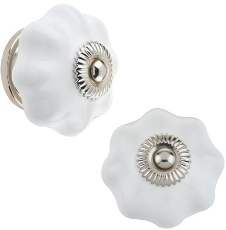 keypak 10 Pack Floral Ceramic Door Knobs 45mm White – Vintage Decorative Cabinet & Drawer Knob Handles for Kitchen Cabinets, Wardrobes, Cupboards, Furniture & DIY Renovations