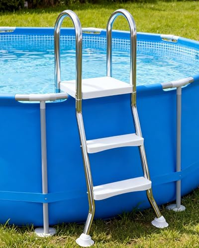 AIBOTY Edelstahl Poolleiter v2a mit 2 Rutschfesten Stufen, Schwimmbadleiter, Pooltreppe bis 250 kg Belastbar, Einstiegsleiter für Pool & Schwimmbecken Höhe bis zu 85 cm,85cm