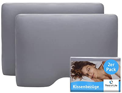 Kissenbezug Grau Doppelpack, Perfekt für GIANFAR Seitenschläfer-Kissen | Baumwolle (Double Jersey), Bügelfrei & trocknergeeignet, Kissenhüllen 2er Set mit Reißverschluss, Oeko-Tex zertifiziert