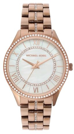Michael Kors Lauryn Damklocka, kvartsurverk med tre visare och armband i rostfritt stål eller läder