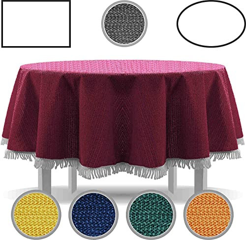 EXKLUSIV HEIMTEXTIL Gartentischdecke mit Fransen Tischdecke Classic Outdoor PVC Weichschaum rutschhemmend für Garten, Balkon, Terrasse 130 cm rund blau