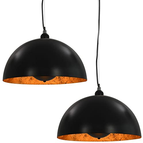 vidaXL Deckenleuchten 2 Stk. Schwarz und Gold Halbkugelförmig 40cm E27