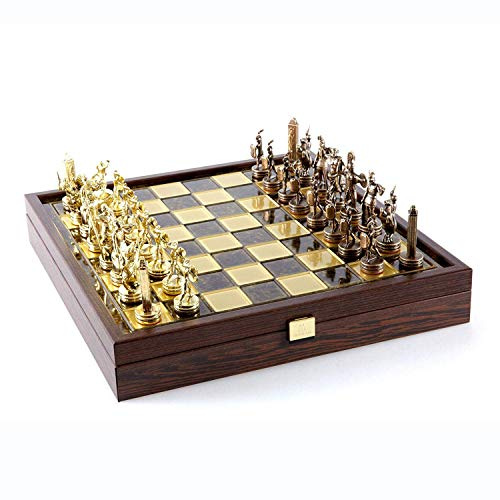 Manopoulos Greek Mythology Chess Set - Brass & Copper - Wooden Case Brown Board - Schachspiel - 2 Spieler - Ab 14 Jahren