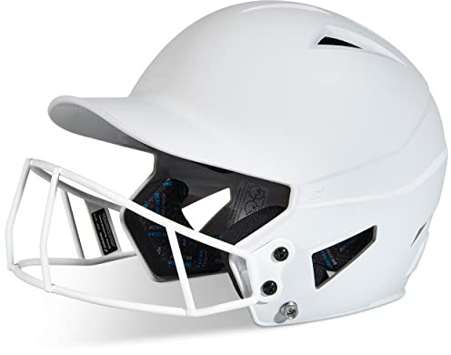 CHAMPRO HX Rise Fastpitch Softball Batting Helmet with Face Mask in Solid Colour Matte Finish, White (HXFPMWS)