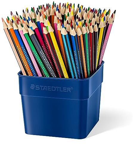STAEDTLER Buntstifte, hohe Bruchfestigkeit und ergonomische Soft-Oberfläche, Köcher mit 144 Buntstiften in 12 Farben, 187 T144 | Ergonomisches Dreikantformat – für Kinder & Erwachsene – Art.-Nr. 187 T144
