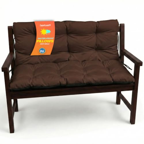 SuperKissen24. Sitzkissen Bankkissen Bankauflage für Gartenbank - 140x50 cm und Rückenlehne 140x60 cm - Outdoor und Indoor - braun