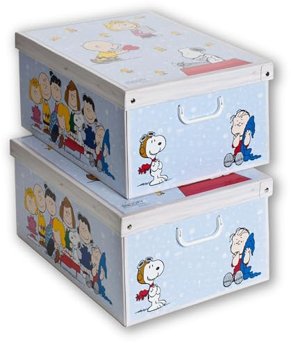 SET 2 Cajas SNOOPY, organizadoras de almacenamiento ropa, almacenaje decorativas en carton, 39x50x24cm, para armario, baul, bolsas, ropa, juguetes, jardineria, con tapa