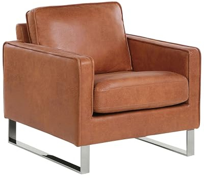 Beliani Retro Sessel Polsterbezug Lederoptik Füße aus Edelstahl Goldbraun Vind