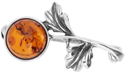 Brosche - Blume - Silber 925/000 - Bernstein