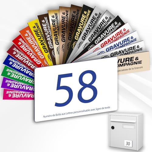 Letterbox Number – Adhesive PVC Engraved Plaque – Custom House/Mailbox Number Sign – LARGE 10 x 7 cm (White with Blue Text)