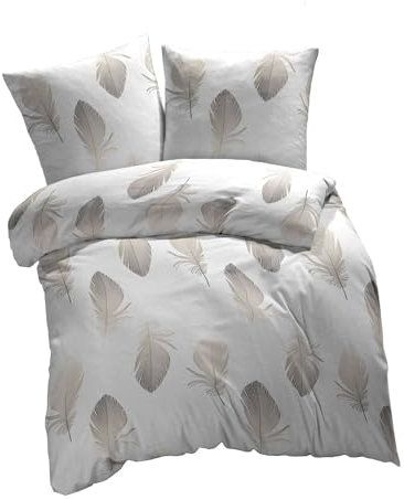 etérea Bettwäsche 135x200 Baumwolle 4tlg. Bettwäsche-Sets - Federn Weiß - Reißverschluss, Renforcé, Fachhandel,Oekotex Made in Green - 135x200cm und Kissenbezug 80x80cm