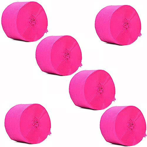 ANCLLO 6 Rollen 4,5 cm x 25 m Krepppapier Party Luftschlangen Hintergrund hängende Dekorationen für Geburtstagsparty, Hochzeit und Festival-Dekorationen (Rosenrot)