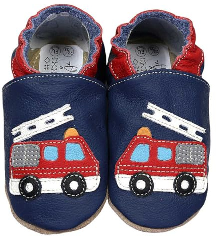 HOBEA-Germany Kita zapatos Safestep, zapatillas para niños, zapatos de cuero (Bomberos azul, 26/27)