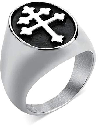 Joliernelle Lorraine Kreuz Ring Herren Gold Edelstahl Crux Vera Siegelring Größe 54 bis 69