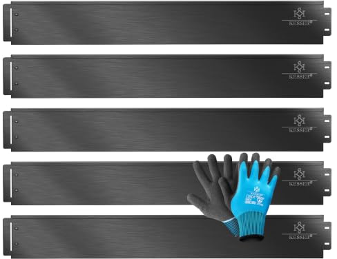 KESSER® Rasenkante Beeteinfassung Beetumrandung + Handschuhe 50m 100x18cm Beetbegrenzung Rasenbleche Mähkante Metall Palisade Schwarz