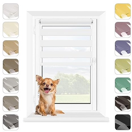 Mardom Rollos für Fenster Ohne Bohren Weiß, 85x140 cm | Duo Rollo Tag und Nacht, Doppelrollo Klemmfix Ohne Bohren, Fensterrollo Innen mit Click-System, Sichtschutz, Jalousien