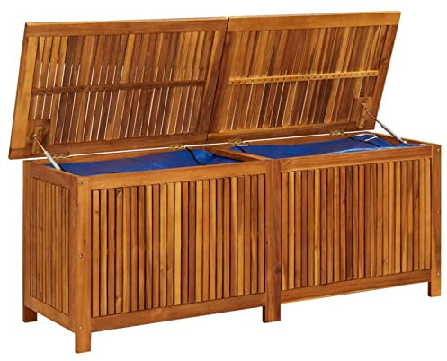Gecheer Gartenbox Auflagenbox Kissenbox Aufbewahrungsbox Truhe Box Gerätebox Gartenmöbel Gartenkasten Gartentruhe Werkzeugkasten Outdoor Schrank 150x50x58 cm Massivholz Akazie