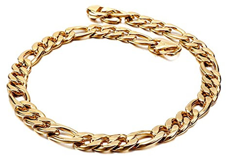 ANAZOZ Halskette Edelstahl Ohne Anhänger 45 cm, Kette Damen Hip Hop Figarokette 12mm Breit Gold