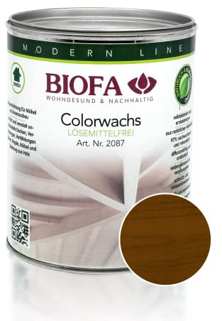 BIOFA Colorwachs lösemittelfrei farbig natürliche Holz-Wachs-Lasur mit Carnaubawachs für Holzdecken, Möbel, Spielzeug Palisander 1L