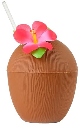 Coconut Cups With Red Flower & Paper Straw