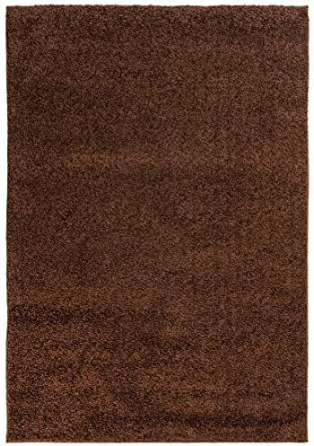 Mazovia Shaggy Hochflor Teppich - Modern Wohnzimmerteppich - Flauschiger Kuschelteppich - Weich Langflor Teppich für Schlafzimmer - Einfarbig Uni Muster - Braun 120 x 170 cm