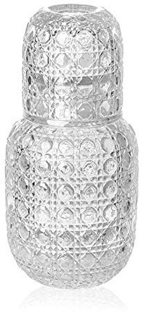 BFYDOAA Caraffa da comodino con bicchiere in vetro, brocca in cristallo da 440 ml e bicchiere da 150 ml, set per camera degli ospiti, ufficio, camera da letto, bagno
